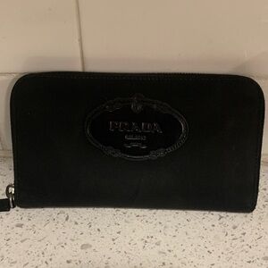 Prada nylon jacquard embossed long wallet